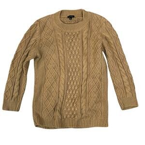 Talbots Cable Knit Beige Fisherman Sweater Womens Small Crewneck Comfy Cozy